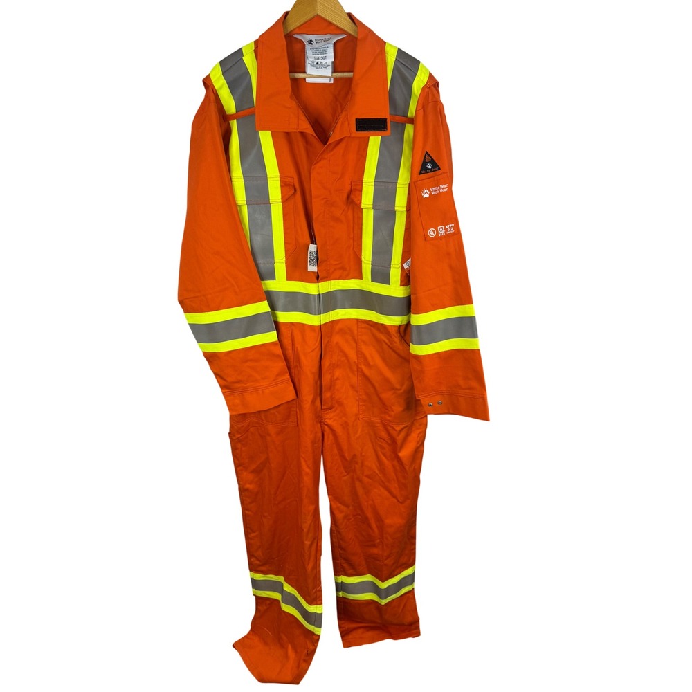 White Bear Work Wear FR Coveralls Orange Reflective Hi-Vis Size 50T CAT 2
